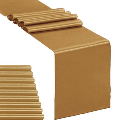 10-Pack Satin Table Runner Old Gold 12 x 108 inches Long, Table Runners for Wedding, Birthday Parties, Banquets Decorations10 Pack, 12x108 Inch, Old Gold