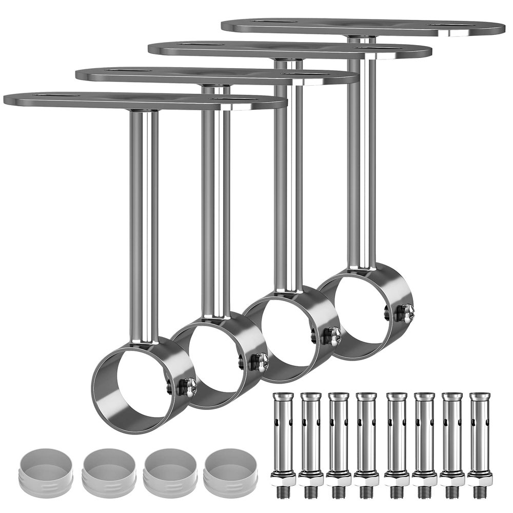 Aopin Closet Rod Brackets 25mm / 1" Curtain Rod Ceiling-Mount Brackets with Stainless Steel Brushed Finish, Polished End Supports and Screws (4 Pcs)