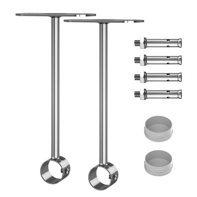 Aopin Closet Rod Brackets 25mm / 1" Curtain Rod Ceiling-Mount Brackets with Stainless Steel Brushed Finish, Polished End Supports and Screws (2 Pcs)