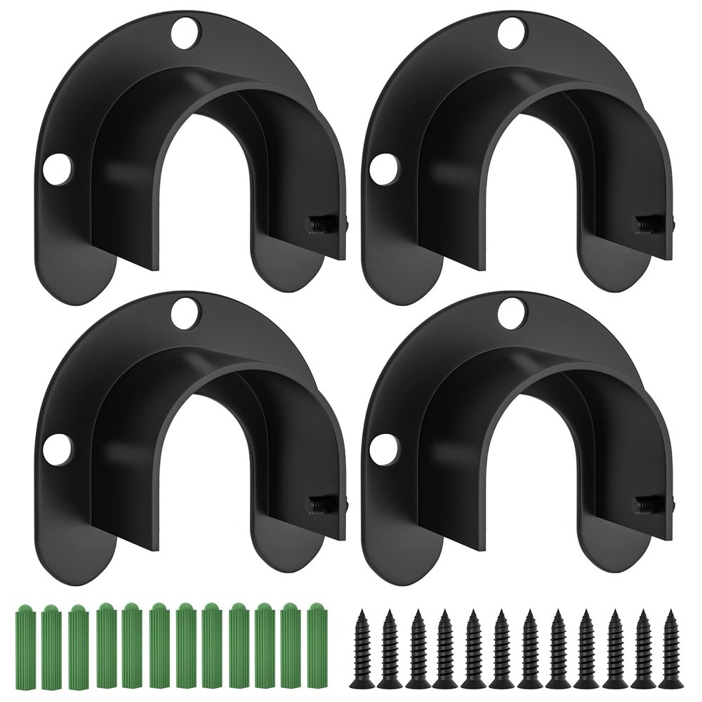 Aopin Closet Pole Sockets Wardrobe Rod Bracket Flange Kit with Matte Black Finish 25mm / 1" Heavy Duty Closet Rod End Supports Flange Rod Holder Brackets Stainless Steel 4 Pcs