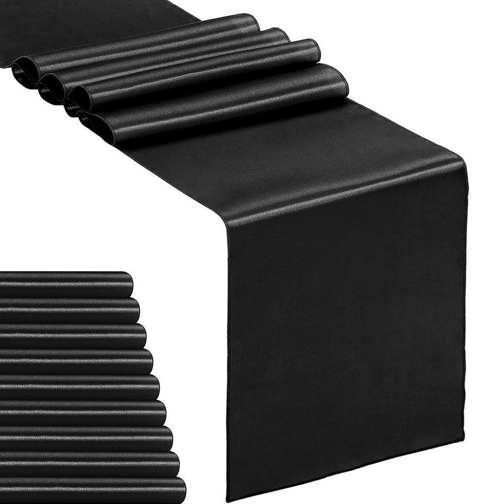 10-Pack Satin Table Runner Black 12 x 108 inches Long, Table Runners for Wedding, Birthday Parties, Banquets Decorations10 Pack, 12x108 Inch, Black