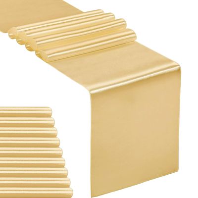 10-Pack Satin Table Runner Light Gold 12 x 108 inches Long, Table Runners for Wedding, Birthday Parties, Banquets Decorations10 Pack, 12x108 Inch, Light Gold