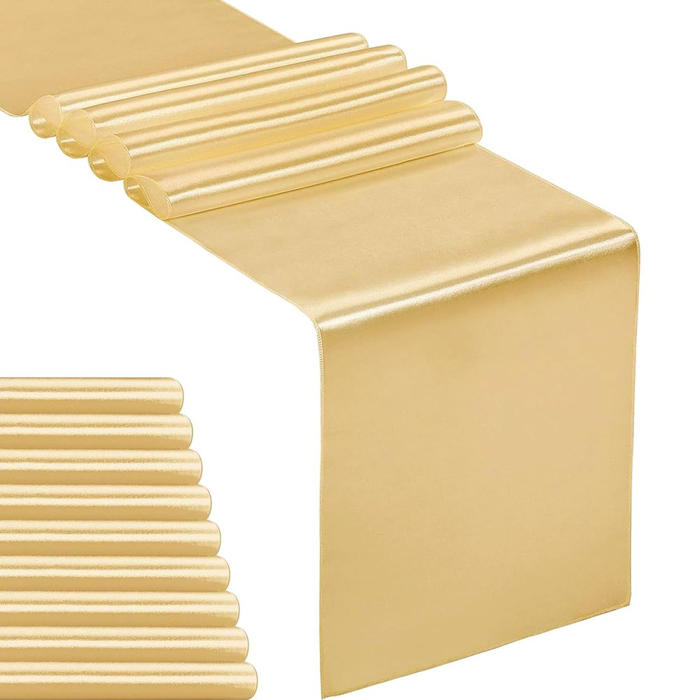 10-Pack Satin Table Runner Light Gold 12 x 108 inches Long, Table Runners for Wedding, Birthday Parties, Banquets Decorations10 Pack, 12x108 Inch, Light Gold