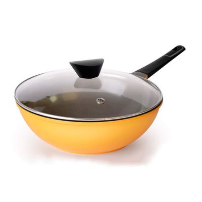 UXZDX Wok - Specialty Nonstick Dishwasher Safe Oven Safe -Free Jumbo Wok Cookware (Color : Yellow)