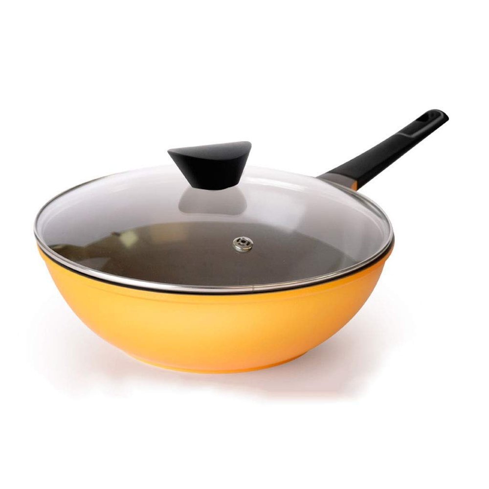 UXZDX Wok - Specialty Nonstick Dishwasher Safe Oven Safe -Free Jumbo Wok Cookware (Color : Yellow)