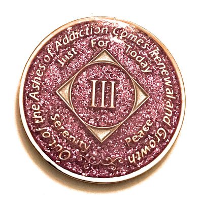 3 Year NA Bling Medallion - Purple, Lavender, Sparkle, Glitter, Chip, Coin, Token