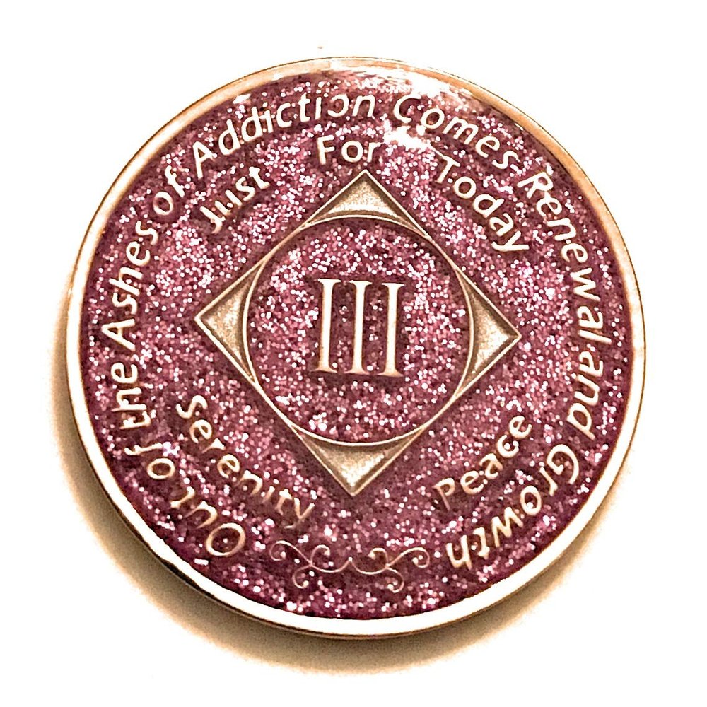 3 Year NA Bling Medallion - Purple, Lavender, Sparkle, Glitter, Chip, Coin, Token