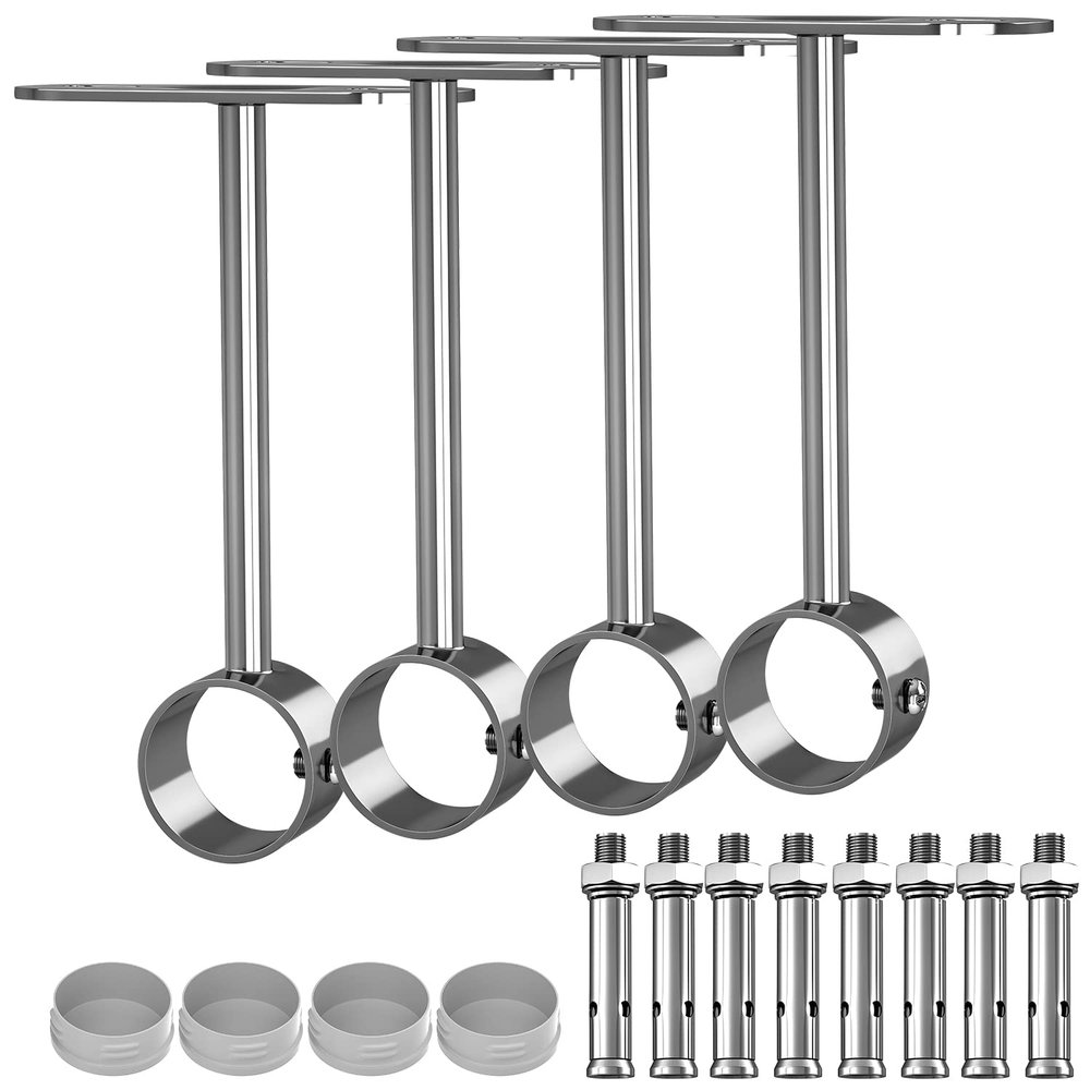 Aopin Stainless Steel Curtain Rod Brackets - 32mm / 1-1/4" Ceiling-Mount with Polished End Supports, 4 Pcs
