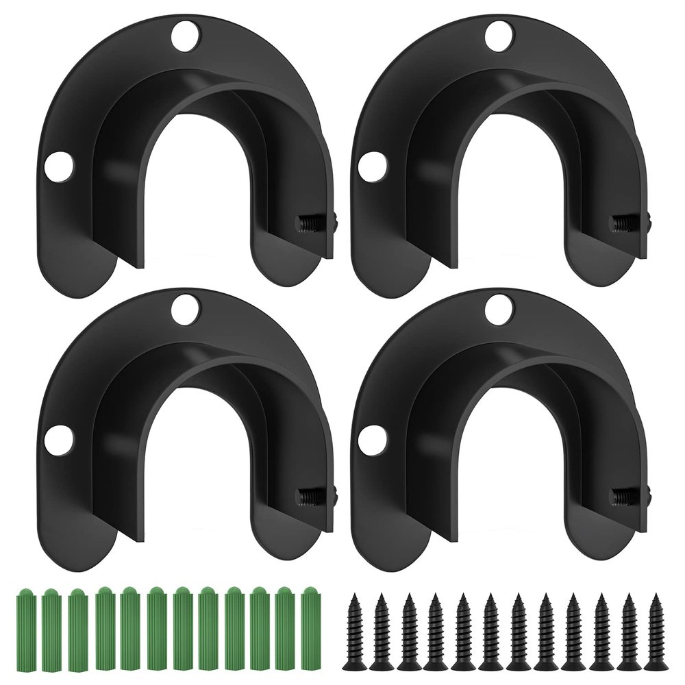 Aopin Closet Pole Sockets Wardrobe Rod Bracket Flange Kit with Matte Black Finish 32mm / 1-1/4" Heavy Duty Closet Rod End Supports Flange Rod Holder Brackets Stainless Steel 4 Pcs