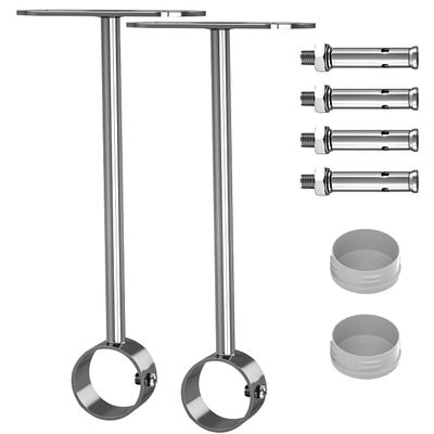 Aopin Closet Rod Brackets - 32mm / 1-1/4" Curtain Rod Ceiling-Mount Brackets with Stainless Steel Brushed Finish and Polished End Supports, 2 Pcs