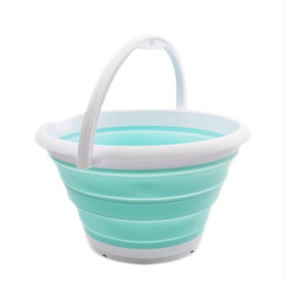 SAMMART 10L (2.64Gallon) Collapsible Fishing Bucket - Foldable Round Tub - Portable Plastic Water Pail - Space Saving Outdoor Waterpot - Trunk Organizer (1, White/Lake Green)
