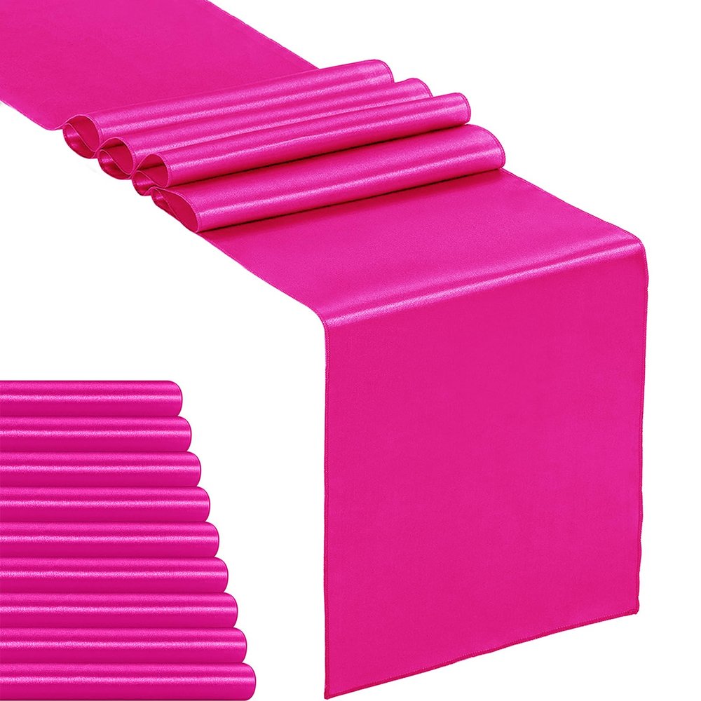 10-Pack Satin Table Runner Fuchsia 12 x 108 inches Long, Table Runners for Wedding, Birthday Parties, Banquets Decorations10 Pack, 12x108 Inch, Fuchsia