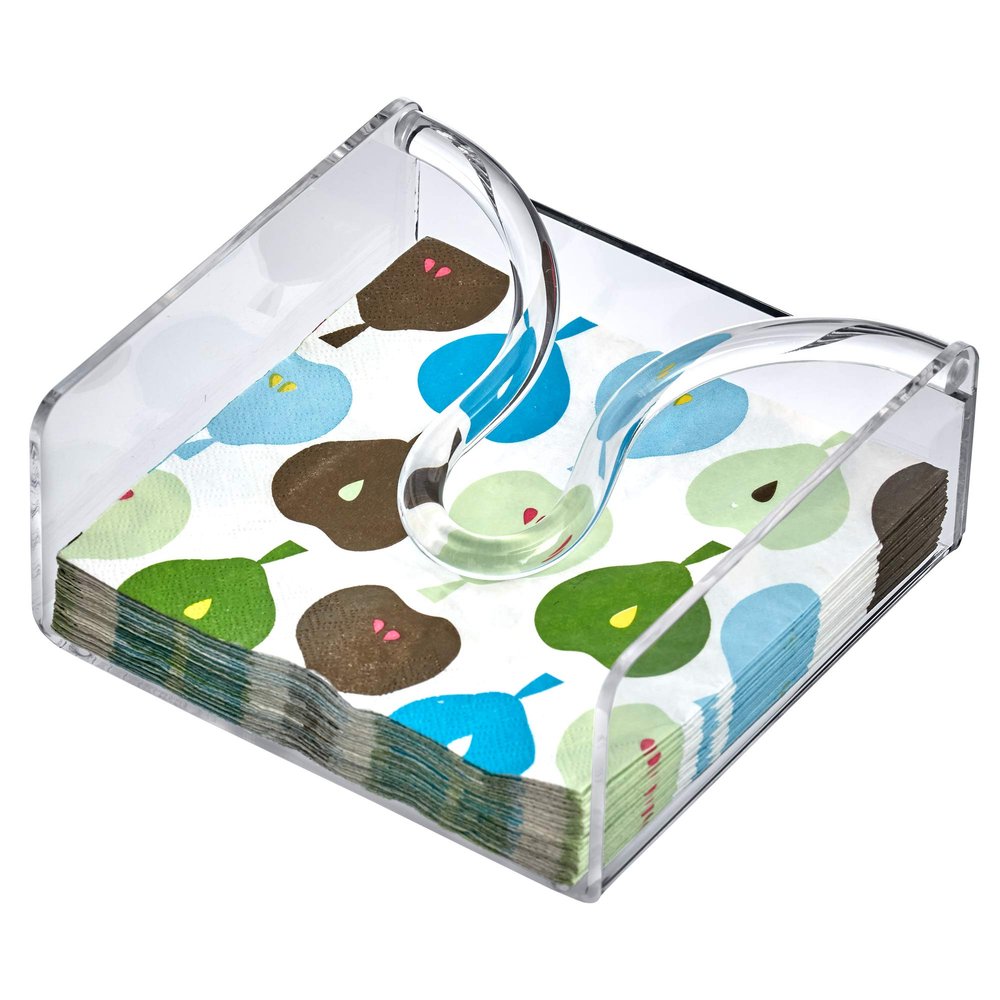 Amazing Abby Acrylic Luncheon Napkin Holder (6.5"x6.5"), Clear Plastic Napkin Dispenser with Weighted Arm and Non-Slip Pads, Great for Kitchen Counter, Dining Table, Bathroom Vanity, and More