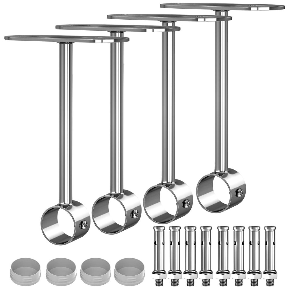 Aopin Closet Rod Brackets, 25mm/1" Curtain Rod Ceiling-Mount Brackets, Stainless Steel, Brushed Finish, Polished End Supports, 4 Pcs