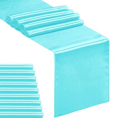 10-Pack Satin Table Runner Turquoise 12 x 108 inches Long, Table Runners for Wedding, Birthday Parties, Banquets Decorations10 Pack, 12x108 Inch, Turquoise