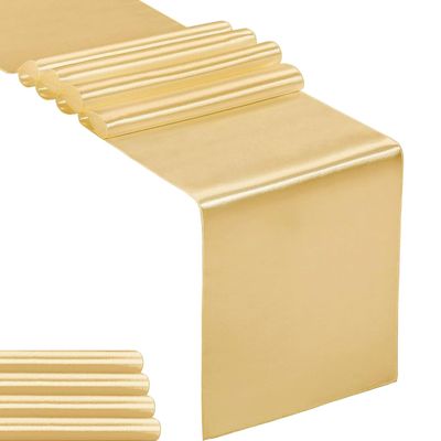 5-Pack Satin Table Runner Light Gold 12 x 108 inches Long, Table Runners for Wedding, Birthday Parties, Banquets Decorations5 Pack, 12x108 Inch, Light Gold