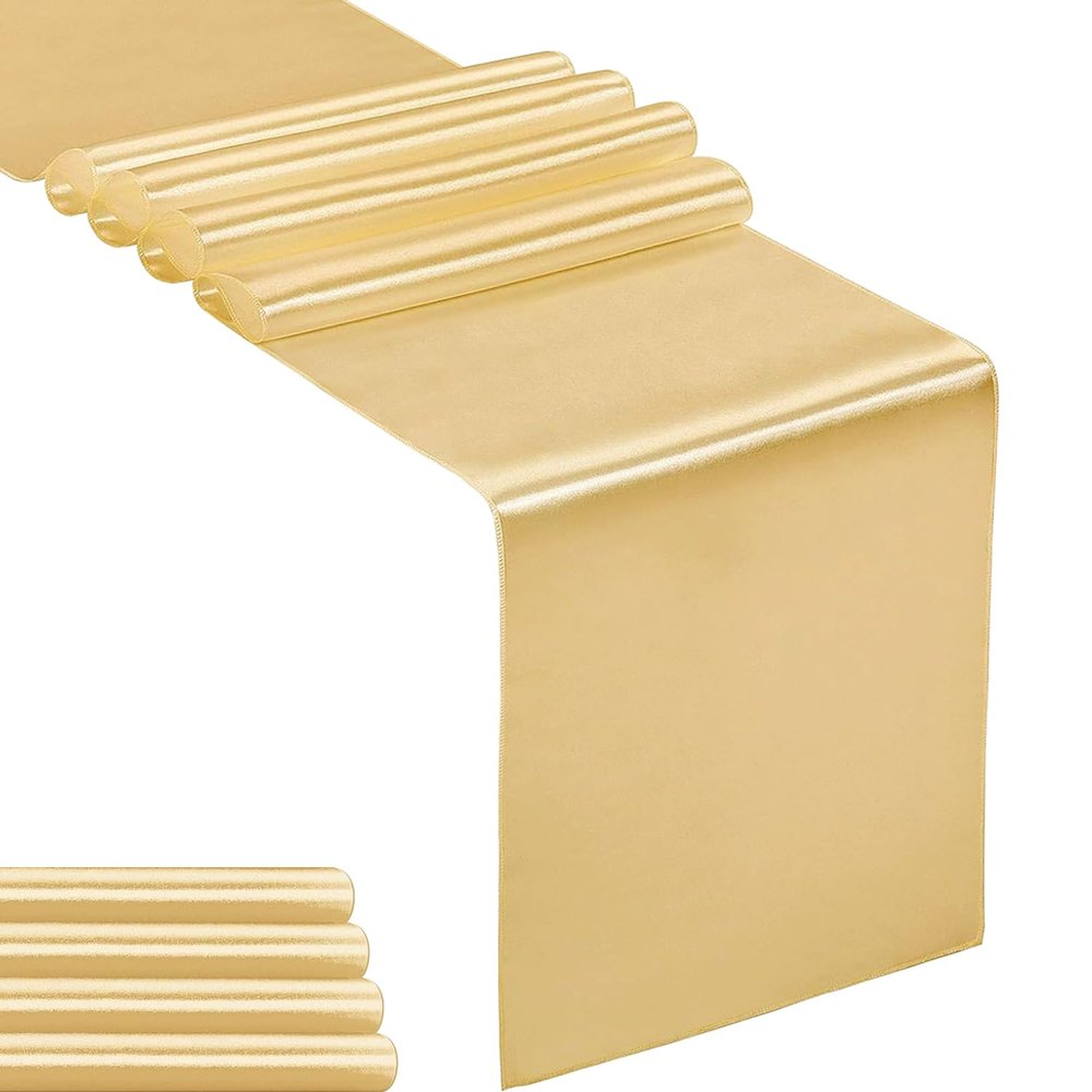 5-Pack Satin Table Runner Light Gold 12 x 108 inches Long, Table Runners for Wedding, Birthday Parties, Banquets Decorations5 Pack, 12x108 Inch, Light Gold