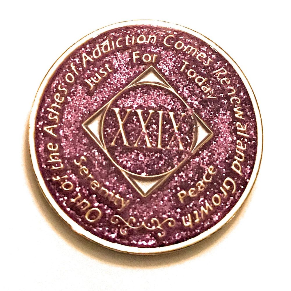 29 Year NA Bling Medallion - Purple, Lavender, Sparkle, Glitter, Chip, Coin, Token