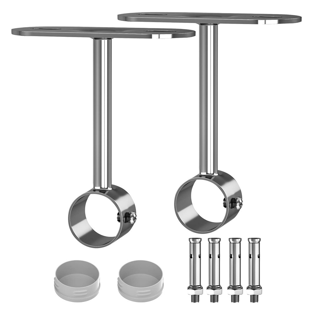Aopin Closet Rod Brackets, 25mm/1" Curtain Rod Ceiling-Mount Brackets, Stainless Steel, Brushed Finish, Polished End Supports, 2 Pcs