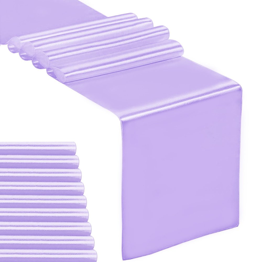 10-Pack Satin Table Runner Lavender 12 x 108 inches Long, Table Runners for Wedding, Birthday Parties, Banquets Decorations10 Pack, 12x108 Inch, Lavender