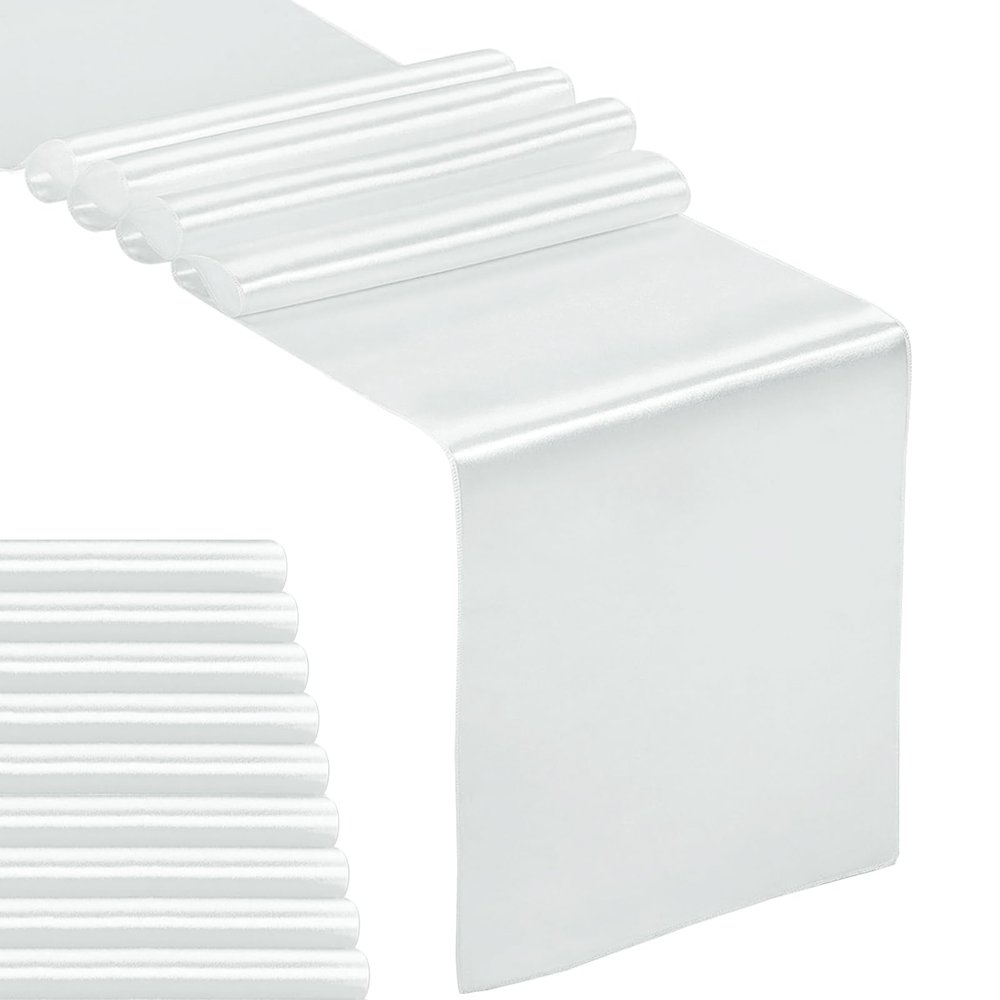 10-Pack Satin Table Runner Silver 12 x 108 inches Long, Table Runners for Wedding, Birthday Parties, Banquets Decorations10 Pack, 12x108 Inch, Silver