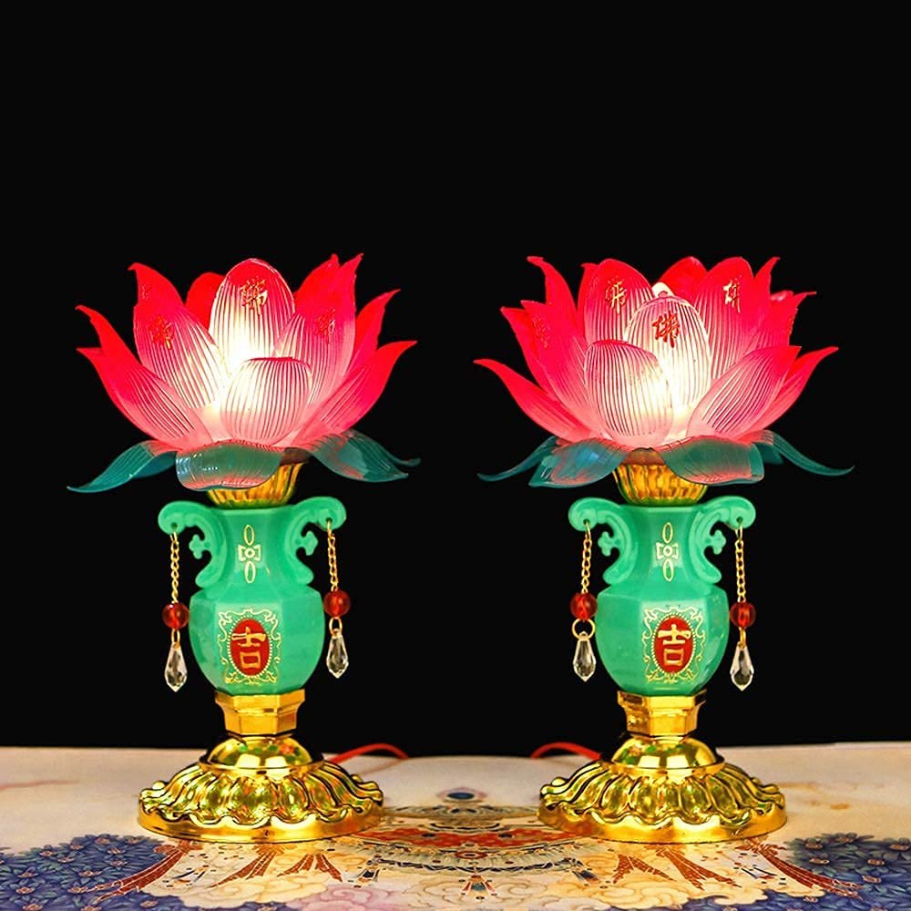 1Pairs Jade Vase Lotus Lantern Buddha Lamp Electric Candle Incense Lanterns Home Decoration