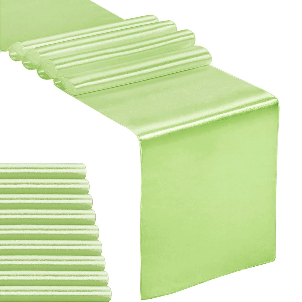 10-Pack Satin Table Runner Light Green 12 x 108 inches Long, Table Runners for Wedding, Birthday Parties, Banquets Decorations10 Pack, 12x108 Inch, Light Green