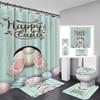 Easter Shower Curtain Spring Bunny Rabbit Egg 4Pcs Happy Easter Shower Curtain Sets with Non-Slip Rug,Toilet Lid Cover Bath Mat Hooks, Waterproof Easter Bathroom Set Shower Curtain view 1