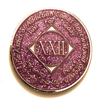 22 Year NA Bling Medallion - Purple, Lavender, Sparkle, Glitter, Chip, Coin, Token