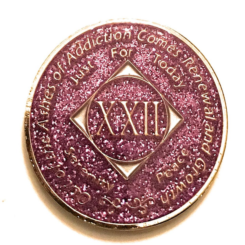 22 Year NA Bling Medallion - Purple, Lavender, Sparkle, Glitter, Chip, Coin, Token