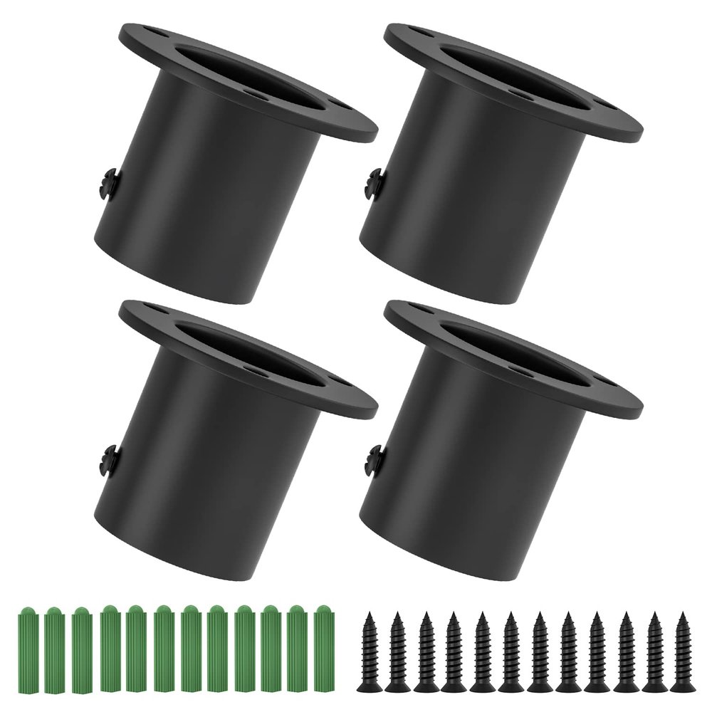 Aopin Closet Rod Bracket Flange Socket Kit with Matte Black Finish 32mm / 1-1/4" Wardrobe Rod Brackets Curtain Rod End Supports Rod Holder Brackets Stainless Steel, Closet Pole Socket Brackets 4 Pcs