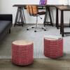 SIMPLIHOME Larissa Boho Round Braided Pouf in Natural and Maroon Jute for the Living Room, Bedroom and Kids Room view 2