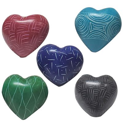 Love You My Friend Precious Hearts Hand Carved and Designs Etched By African Artisan. Valentine Mothers Day Bowl Vase Filler Mix Colors Set of 5 (Small, Contour)
