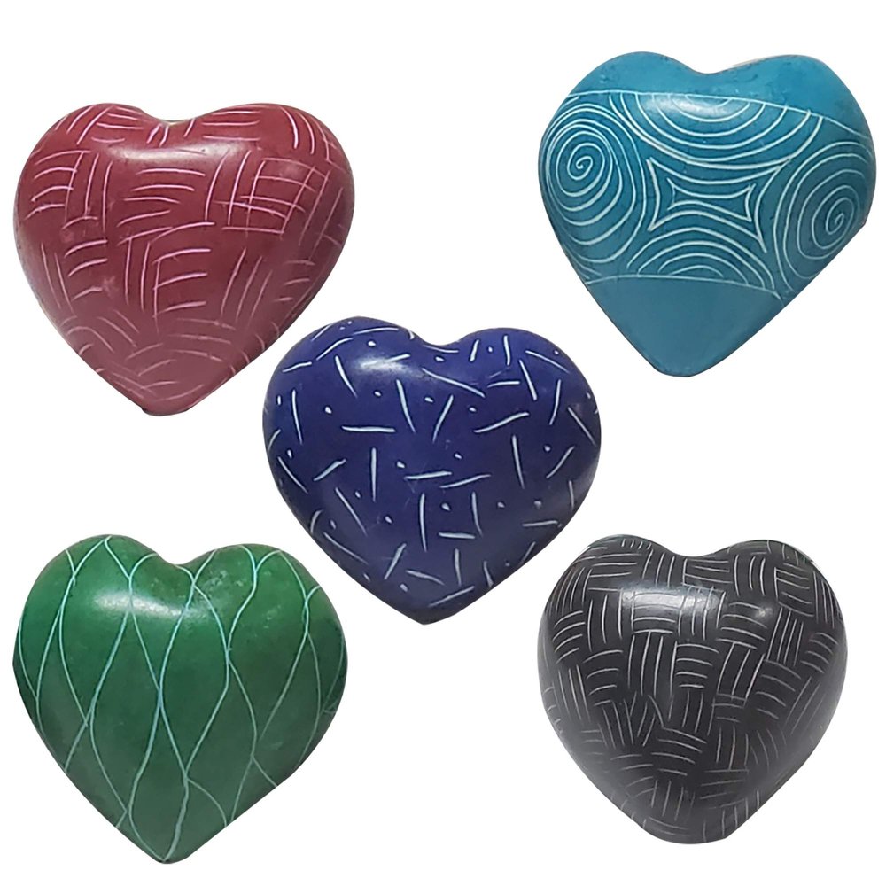 Love You My Friend Precious Hearts Hand Carved and Designs Etched By African Artisan. Valentine Mothers Day Bowl Vase Filler Mix Colors Set of 5 (Small, Contour)