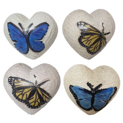 Love You My Friend Precious Hearts Hand Carved and Designs Etched By African Artisan. Valentine Mothers Day Bowl Vase Filler Mix Colors Set 4 (Medium, Butterfly)