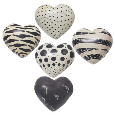 Love You My Friend Precious Hearts Hand Carved and Designs Etched By African Artisan. Valentine Mothers Day Bowl Vase Filler Set of 5 (Small, Black & White)