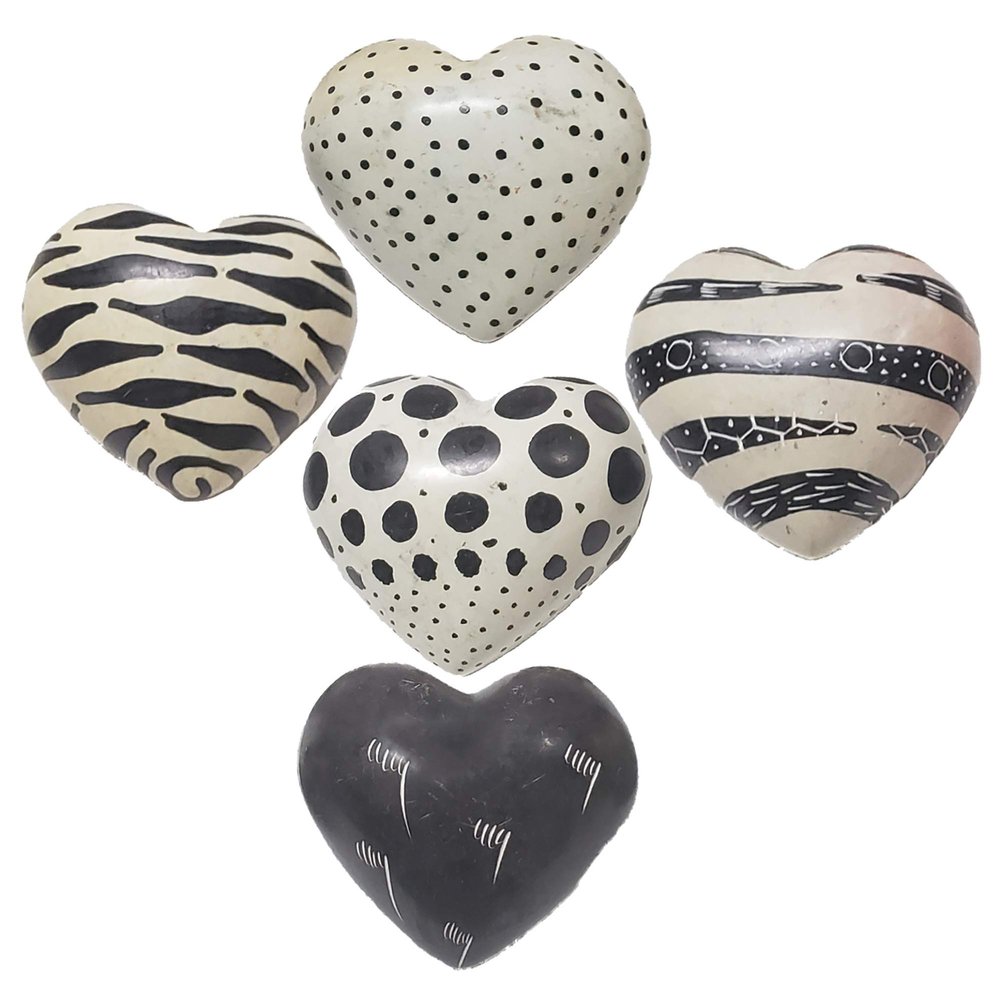Love You My Friend Precious Hearts Hand Carved and Designs Etched By African Artisan. Valentine Mothers Day Bowl Vase Filler Set of 5 (Small, Black & White)