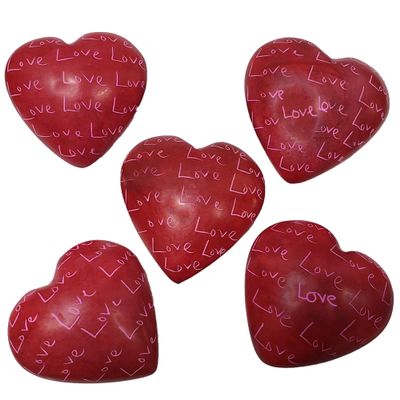 Stoneage Arts Love Love Love My Friend Precious Heart Hand Carved and Etched By African Artisan. Valentine Mothers Fathers Day Dcor in A Bowl Or Vase As Filler Red Set of 5 (X-Small)