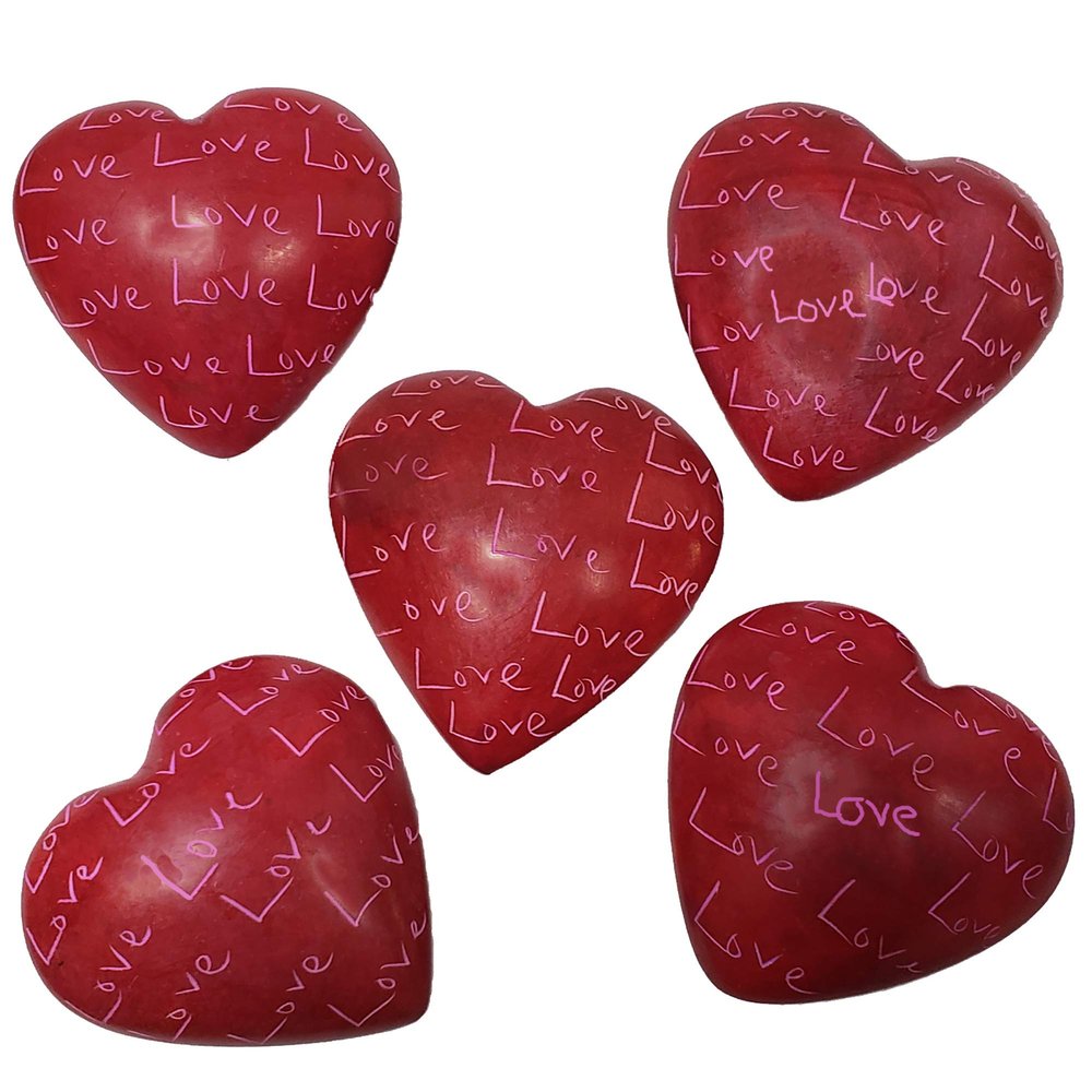 Stoneage Arts Love Love Love My Friend Precious Heart Hand Carved and Etched By African Artisan. Valentine Mothers Fathers Day Dcor in A Bowl Or Vase As Filler Red Set of 5 (X-Small)