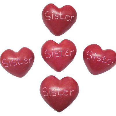 Stoneage Arts Sister Sister Love My Friend Precious Heart Hand Carved and Etched by African Artisan. Valentine Mothers Day Bowl Vase Filler Red Set of 5 (Small, Sister)