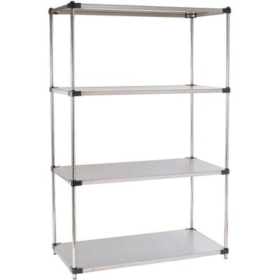 Nexel 5 Tier Solid Stainless Steel Shelving Starter Unit, 48" W x 18" D x 63" H