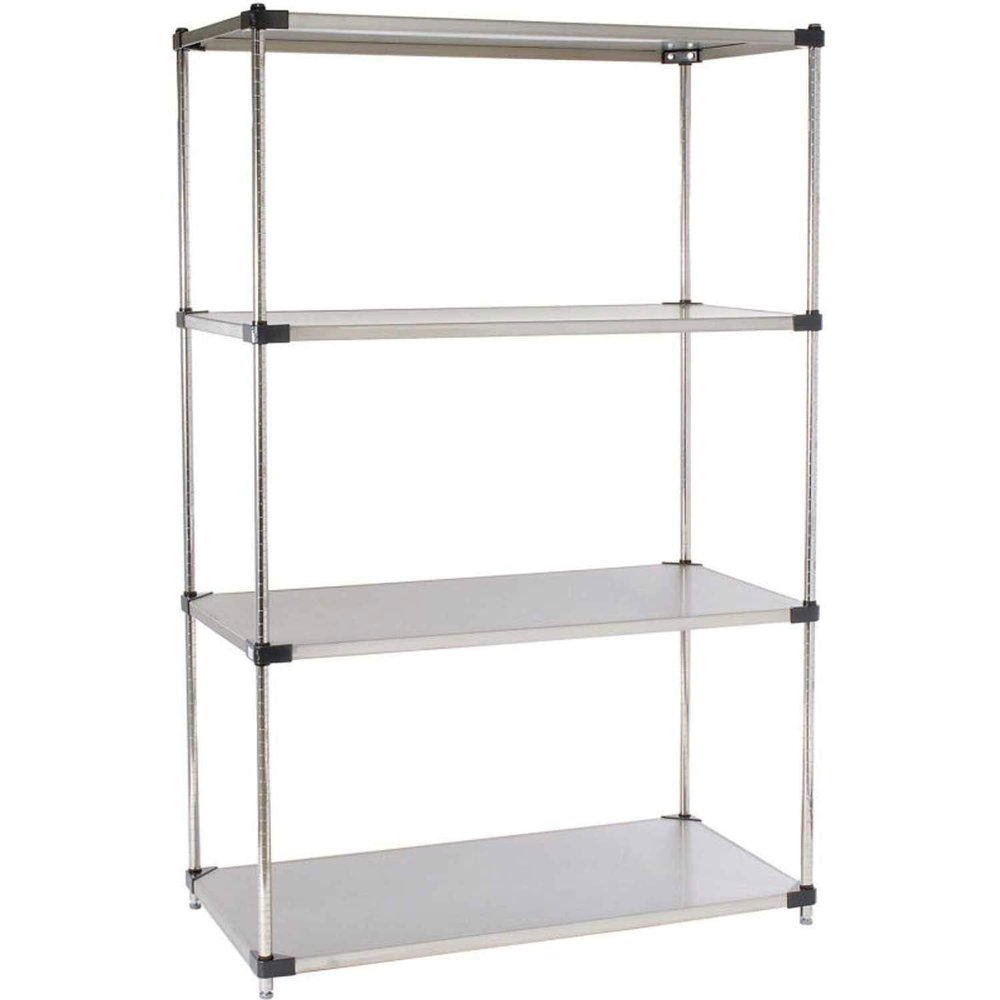 Nexel 5 Tier Solid Stainless Steel Shelving Starter Unit, 48" W x 18" D x 63" H