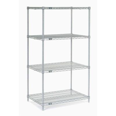 Nexel 5 Tier Silver Epoxy Wire Shelving Starter Unit, 36" W x 21" D x 74" H