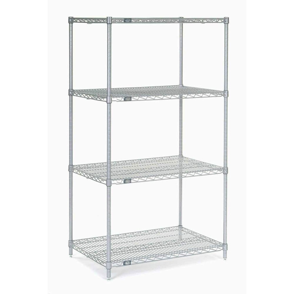 Nexel 5 Tier Silver Epoxy Wire Shelving Starter Unit, 36" W x 21" D x 74" H