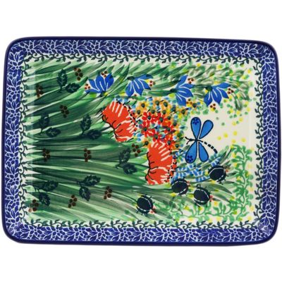 Polmedia Polish Pottery Platter 9-inch UNIKAT - Dragonfly Bounty Pattern Handmade in Boleslawiec Poland by Ceramika Artystyczna + Certificate of Authenticity