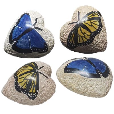 Love You My Friend Precious Hearts Hand Carved and Designs Etched By African Artisan. Valentine Mothers Day Bowl Vase Filler Mix Colors Set of 4 (Small, Butterfly)
