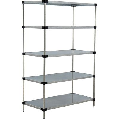 Nexel 5 Tier Solid Galvanized Steel Shelving Starter Unit, 48" W x 18" D x 63" H