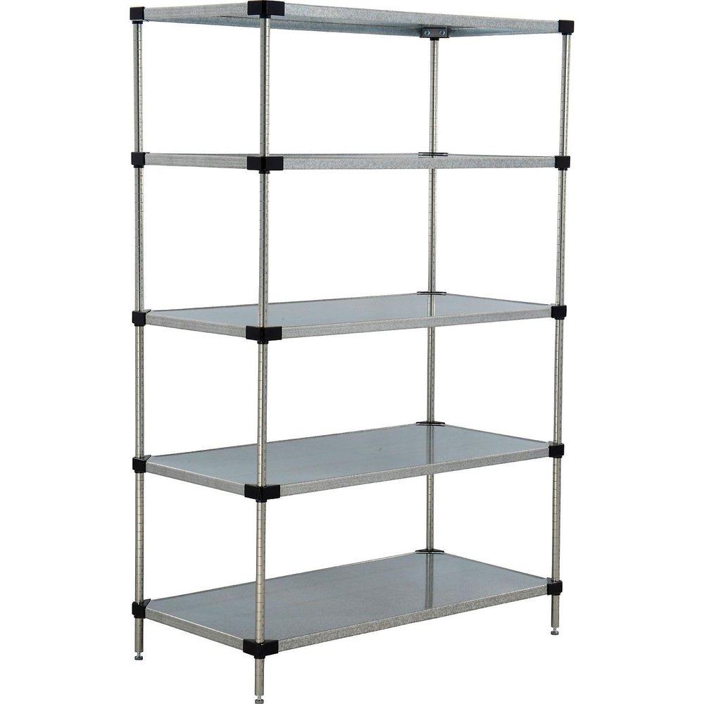 Nexel 5 Tier Solid Galvanized Steel Shelving Starter Unit, 48" W x 18" D x 63" H