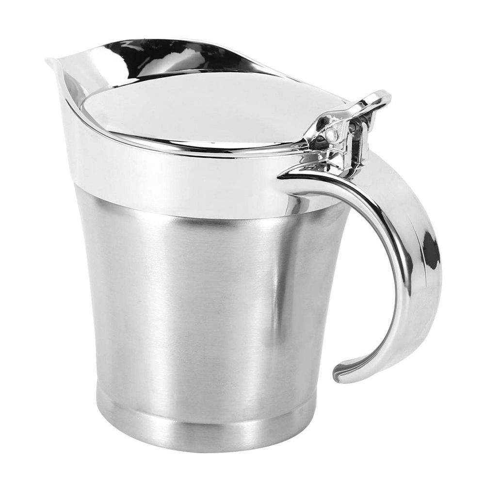17 Oz/500ml Gravy Boat, Stainless Steel Insulated Double Wall Gravy Warmer Sauce Jug Pourer Pitcher with Hinged Lid for Home and Kitchen Gravy or Cream