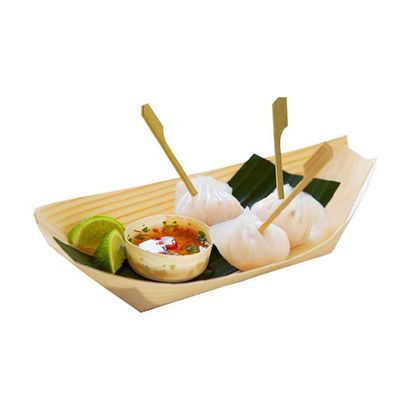 Cabilock 100pcs Disposable Wooden Snack Trays Boat-shaped Birch Plates for Sushi Appetizers and Parties Serving for Events Picnics and Weddings
